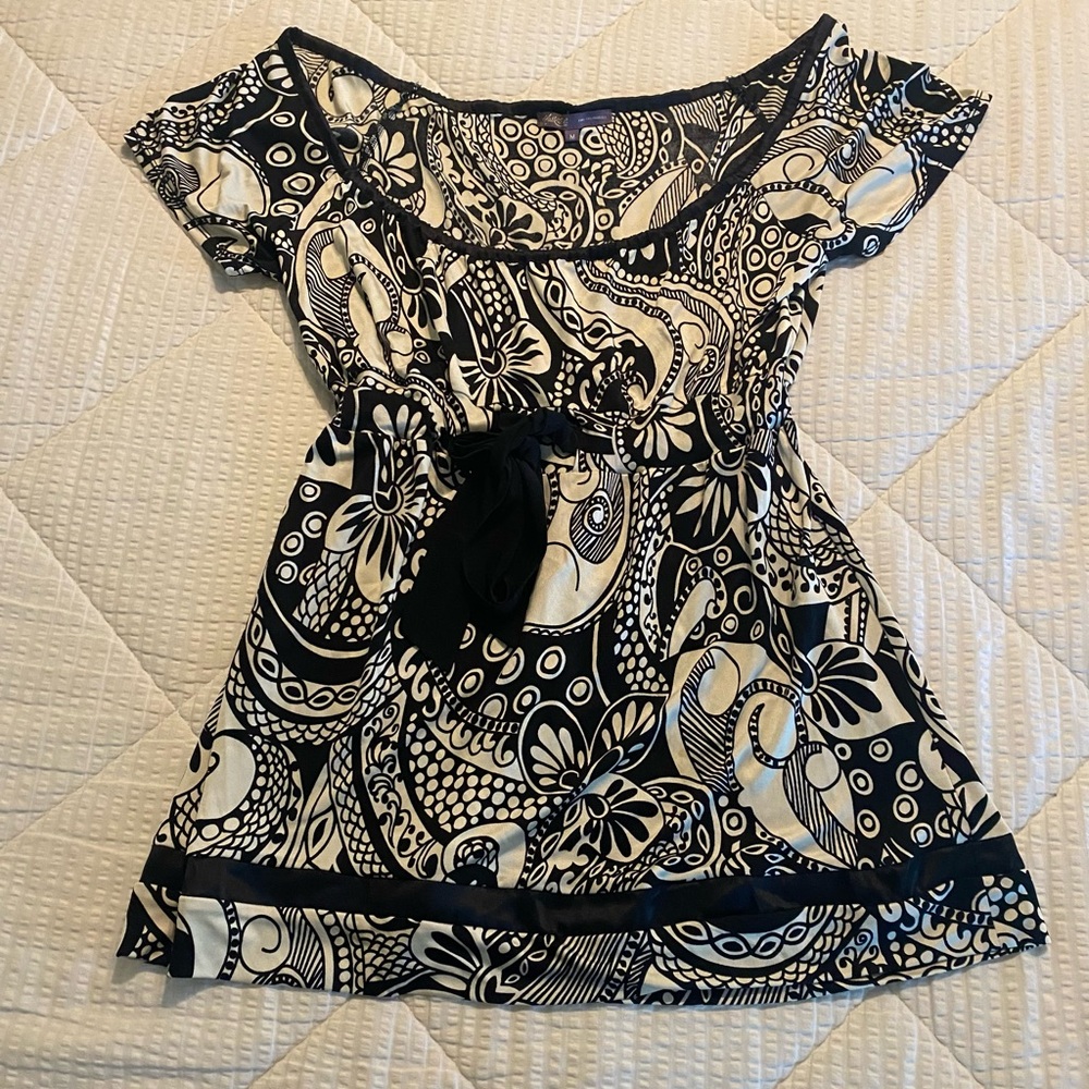 HALE BOB Vintage 100% Silk Floral Paisley Print Blouse M Black & White